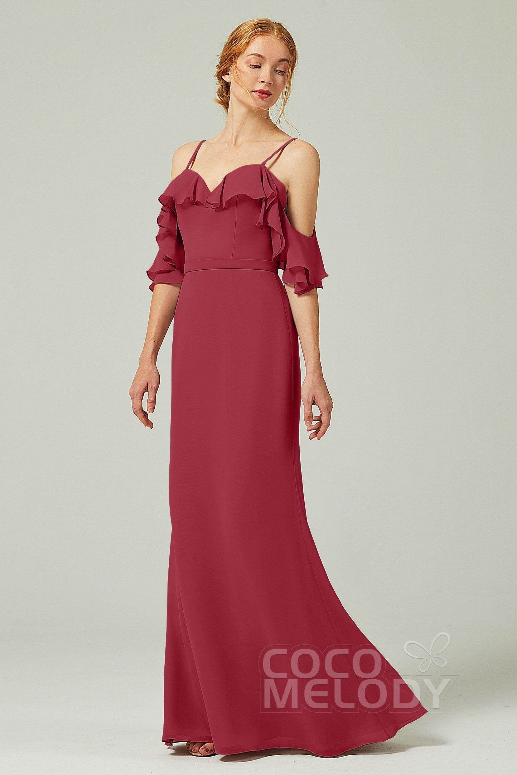 Sheath-Column Floor Length Chiffon Bridesmaid Dress CB0301 - COCOMELODY